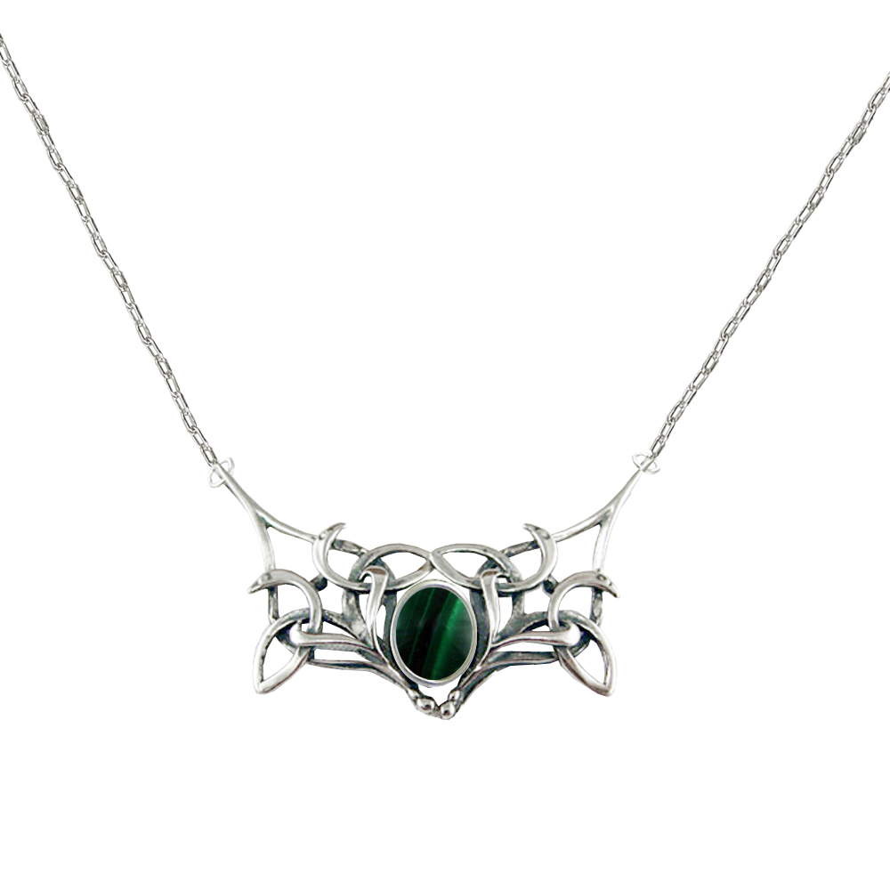 Sterling Silver Celtic Necklace from "The Book Of Kells" with Malachite
